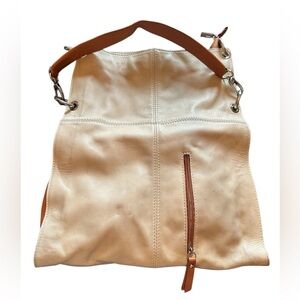 Genuine Leather Boho Style Cream and Brown Hobo Purse/Laptop Bag